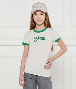 Футболка детская Guess с зеленой отделкой, экрю