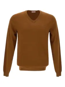 Вышитый свитер с V-образным вырезом Sun68, коричневый