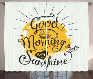 Штора в деревенском стиле ABAKUHAUS с цитатой, птицы и чашка кофе, универсальная ленточная штора для гостиной с петлями и крючками, 280 х 225 см, горчично-кокосовый и черный Abakuhaus
