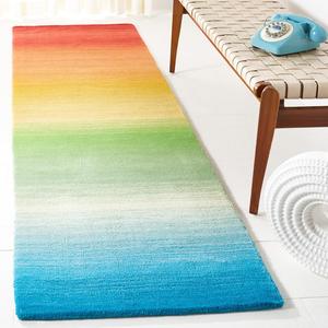 Ковер-дорожка SAFAVIEH, 69 x 244 см, Manhattan Collection, Blue & Red, ручной работы радужный градиент из шерсти, идеален для помещений с высокой проходимостью в гостиной, спальне (MAN175M)