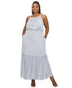 Плюс размер Платье макси с карманами Ameli на бретельках L I V D, Silver