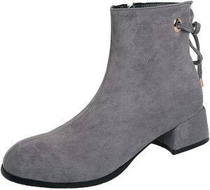Женские ботильоны VOKLIN с квадратным носком, элегантные праздничные, на щиколотку, из веганской замши с бантом, молнией, массивным низким каблуком, короткие, Gray Grey-Velvet Lined