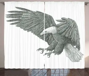 Штора ABAKUHAUS Рустикальный орел, монохромный рисунок, присборенная тесьма для спальни с петлями и крючками, 280 x 175 см, цвет: черный, белый, серый