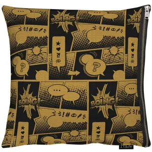 АПЕЛЬТ декоративная подушка "Комикс", чехол на подушку без наполнения, 1 шт APELT 66х66 см, черный/медный