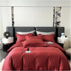 YUSIWOAL Комплект постельного белья Black 1000TC хлопковый с декоративными стразами Red