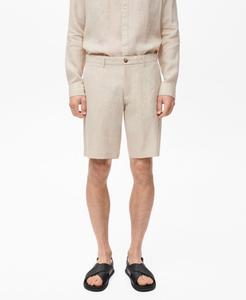 Мужские льняные шорты-бермуды приталенного кроя MANGO, Ecru