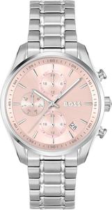 Часы BOSS Grand Tour женские, кварцевый хронограф, корпус из нержавеющей стали, водонепроницаемость 3ATM/30м, стильный и элегантный аксессуар, идеальный подарок для нее, диаметр 38мм, Silver-Pink