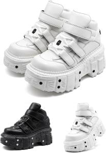 Женские ботинки в стиле Visual Kei, гранж, панк, готика на платформе - повседневная обувь с застежкой-липучкой, дышащей подкладкой и противоскользящей подошвой. TAURAOO, White