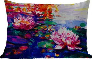 Подушка для улицы - Живопись - Масло - Водяная лилия - Вода - 60x40 см - Устойчива к атмосферным воздействиям - Подушка для отдыха - Декоративная подушка - Подушка для дома MuchoWow