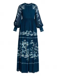 Платье с длинными рукавами и принтом ERDEM, синий