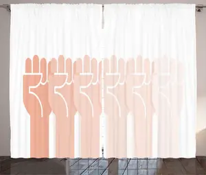 Штора ABAKUHAUS в пастельном стиле, с изображением кулака и поднятых вверх рук, универсальная, для гостиной, с петлями и крючками, 280 x 225 см, цвет: персиково-шампань-белый Abakuhaus