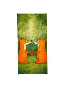 Mr. & Mrs. Panda Пляжное полотенце с изображением лисиц и символом любви, без надписи, бирюзового пастельного оттенка