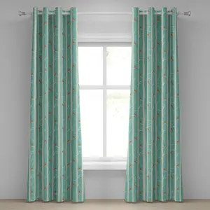 Шторы на люверсах ABAKUHAUS Nature, абстрактный фон с точками, силуэты деревьев и птиц, бесплодный лес, декоративные двухпанельные шторы, 280 см x 225 см, цвет морской волны и оранжевый