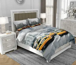 Постельное белье 160x200 см + 2x70x80 см, комплект из 3 предметов, 100% хлопок, сатин, молния, рисунок машина, разноцветное - | So.0146 SOVIO