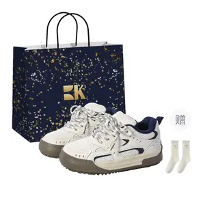 Женские нескользящие износостойкие низкие кроссовки для скейтбординга Boldi Kuki, Beige Blue (Shopping Bag-Comes With Socks)