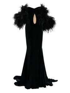 Макси-платье с вырезами и украшением перьями Ana Radu, черный
