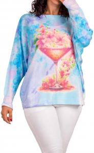 Дарья Свитер с крылом летучей мыши и принтом мартини в синем GIGI MODA