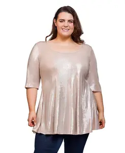 Расклешенный топ-туника больших размеров с круглым вырезом 24seven Comfort Apparel, коричневый/бежевый