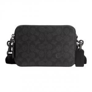 Charter Signature с покрытием из холста и телячьей кожи наплечная сумка, маленькая мужская сумка через плечо угольный COACH