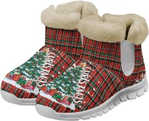 Зимние женские рождественские сапоги с меховой подкладкой, теплые и удобные, легкие, с противоскользящей подошвой, для дома и улицы Fuxowvby, Christmas Tree