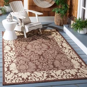Ковер SAFAVIEH, 161 x 232 см, Washable коллекции Outdoor Courtyard - Chocolate & Natural, без линьки и легкий в уходе, идеален для патио, заднего двора, прихожей (CY2727-3409)