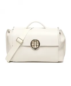 Бежевая кожаная сумка с металлическим логотипом V73, бежевый