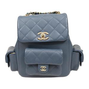 CHANEL Сумка рюкзак из зернистой кожи коровы большая женская серо голубая