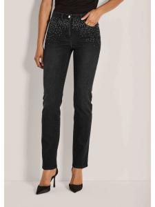 MADELEINE Узкие джинсы из денима с стразами, черного цвета