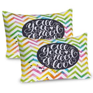 Чехлы на подушку ABAKUHAUS Proverb, набор из 2 шт., курсив «Все, что вам нужно — это любовь, написанное круглыми буквами на акварельном фоне с ярким шевроном», чехол для подушки с декоративным принтом, 80 x 40 см, многоцветный
