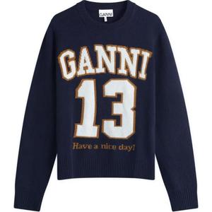 Джемпер с логотипом жаккард GANNI, синий