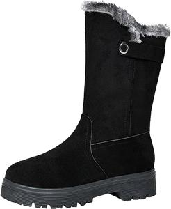 Водонепроницаемые женские ботинки западного стиля с утеплителем, камуфляжные, средней высоты, зимние мягкие ботинки на молнии, рабочие ботинки, водонепроницаемая осенняя обувь для женщин Generic, #B01-Black