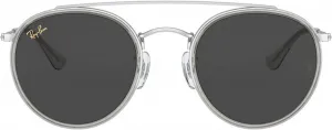 Солнцезащитные очки Ray-Ban Unisex Rb3647n с двойной перемычкой, круглые, Silver/Dark Grey