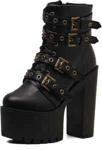 Женские ботинки на платформе с высоким каблуком, с ремешком на щиколотке, в готическом стиле, больших размеров GDGYDH, Black