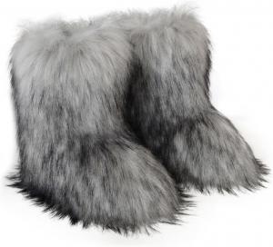 Модные женские сапоги из искусственного меха, пушистые средние зимние сапоги, замшевые теплые уличные ботинки на плоской подошве Xinyawei, Grey