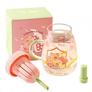 Xlulu Pig, Collaboration, стеклянная кружка 900ml большая вместимость KAWASIMAYA, [Color Box Packaging/With Tea Compartment]Lulu Pig Big Belly Water Bottle Style B-900Ml