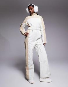 Двухцветный горнолыжный комбинезон Threadbare Ski в экрю и каменном цвете