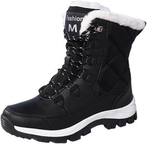 Женские теплые ботильоны, большой размер, толстая подошва, шнурованные хлопковые туфли, подходят для осенне-зимней одежды или для использования на улице. HoaloX, Black