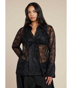 Женская прозрачная кружевная блузка на пуговицах ELOQUII, Black onyx
