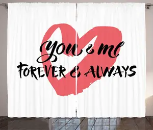 Штора ABAKUHAUS Ты и я в деревенском стиле, сердце Вечно и вечно, универсальные ленточные шторы для гостиной с петлями и крючками, 280 x 225 см, кораллово-черный и белый Abakuhaus