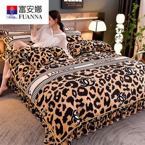Fuanna Пододеяльник 220х240 см из утолщенного молочного вельвета, леопардовый принт