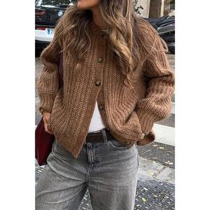 Мягкий однотонный трикотажный свободный кардиган на пуговицах Truedames, коричневый