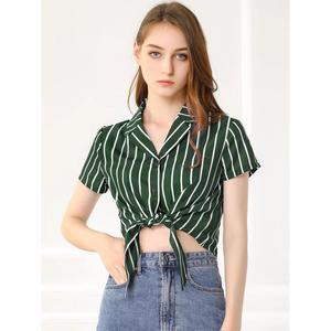 Женские короткие рубашки в полоску на пуговицах с короткими рукавами и завязкой спереди ALLEGRA K, красный