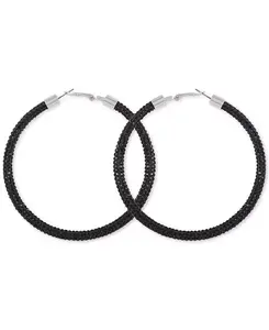 Большие серьги-кольца с паве 3 дюйма Guess, black