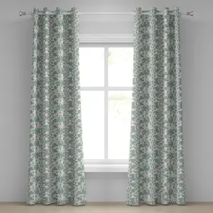 Шторы на люверсах ABAKUHAUS в стиле ретро, с абстрактными кругами, связанными круглыми геометрическими фигурами, в мягких выцветших тонах, декоративные двухпанельные шторы, 280 см x 245 см, цвет миндально-зеленый с белым Abakuhaus