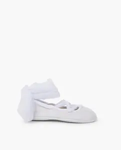 Детские балетки из льна с перекрестными лямками и фатином Pisamonas, белый