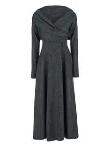 Платье макси с открытыми плечами и запахом Alberta Ferretti, серый