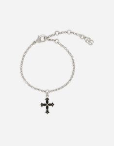 Браслет с тонкими звеньями и подвеской-крестом Dolce & Gabbana, серебряный