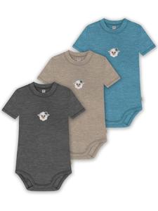 Normani Outdoor Sports Комплект из 3 детских боди с короткими рукавами из органической мериносовой шерсти для мальчиков и девочек, синего/бежевого/антрацитового цвета