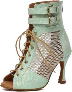 Женские танцевальные ботильоны с сеткой и шнуровкой, с молнией, для бальных, латинских и сальса танцев MGM-Joymod, L615 Green