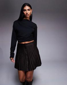 Мини-юбка River Island из замши с плиссировкой темно-коричневого цвета